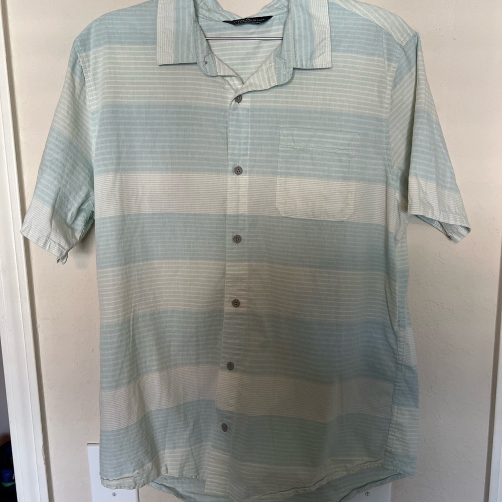 Alpine Design Men’s Button-Up Shirt – Light Blue Striped – Size L